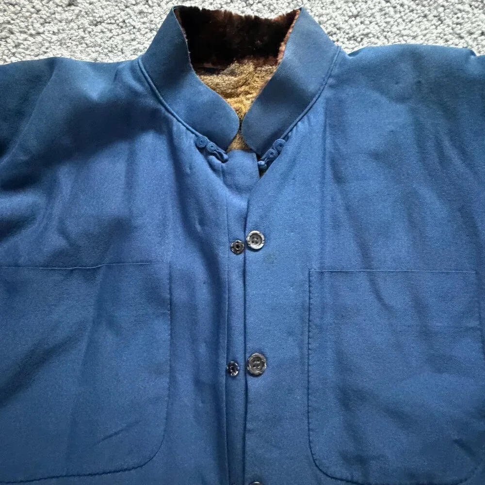 Vintage Chinese Genuine Fully Rabbit Fur Lined Chore Coat- Size 42 - 1940's VGUC